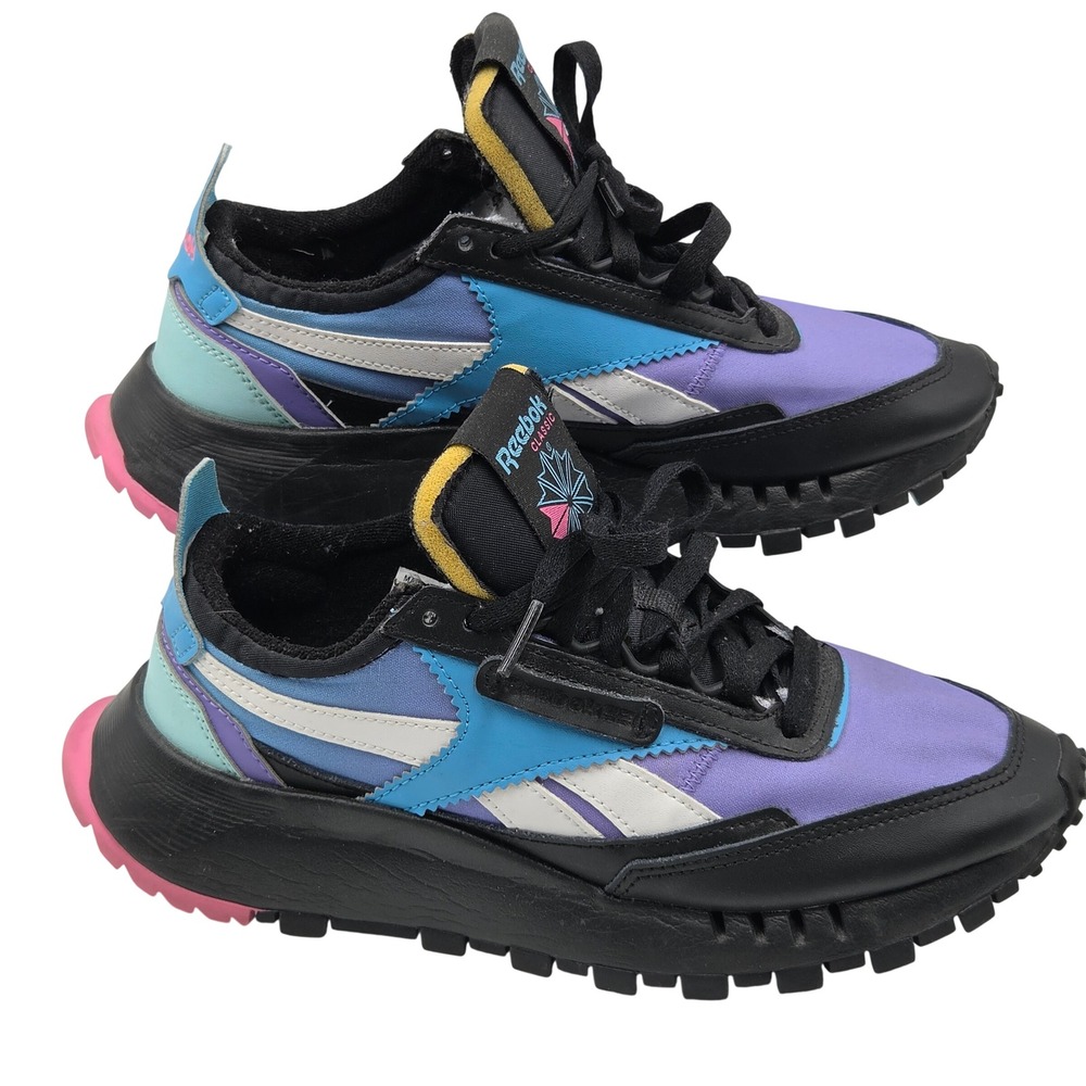 Reebok Classic Legacy Shoes Womens 5.5 Black Purple Blue Pink Sneakers Athletic